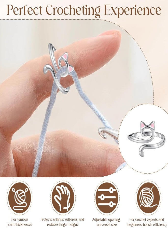 TecoKart Women's® 5Pcs Crochet Ring For Finger | Adjustable Crochet Tension Ring | 5 Styles Cat Yarn Guide Crochet Tool For Crocheting and Knitting | Durable Yarn Control Crochet Accessory - Image 4